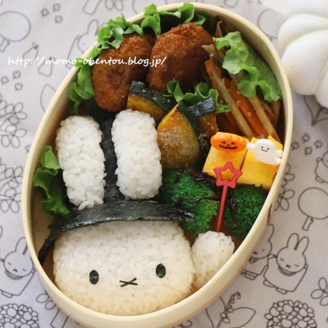 魔女帽子のミッフィーのお弁当＊ハロウィンキャラ弁[高速動画あり]