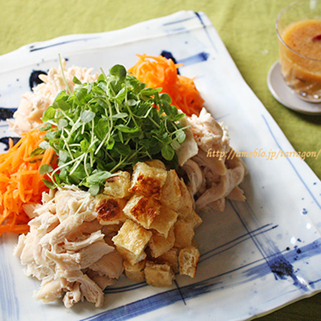ご馳走サラダ棒棒鶏 たっぷり生姜の胡麻醤油だれで♪と新発売の「澄みわたる梅酒」★
