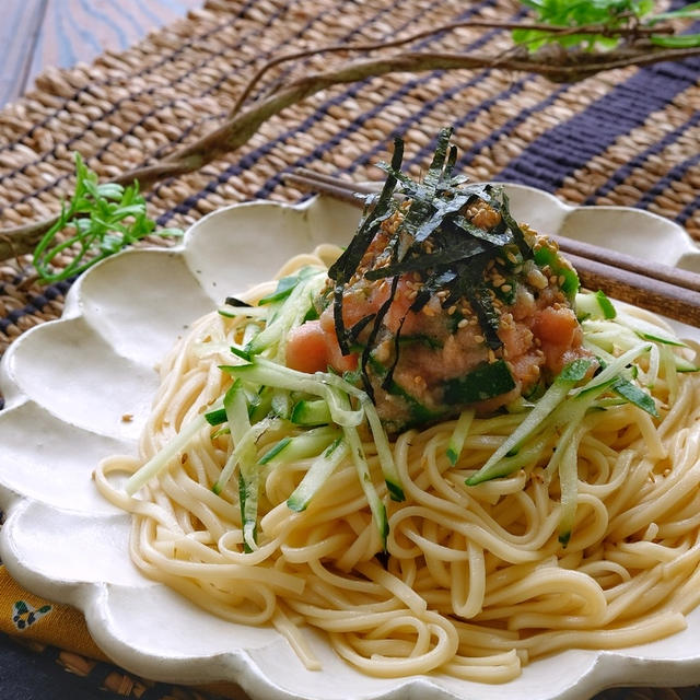 冷やしオクラめんたい和えうどん