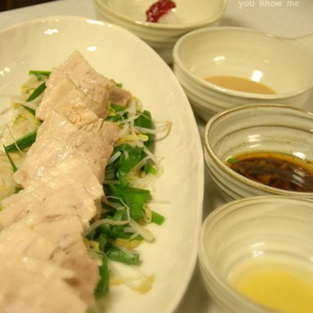 あらほーにぴったり（笑）圧力鍋であっさり煮豚　色んなソースつき