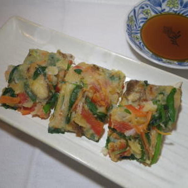 ポン酢でいただくと美味。。。【野菜のチヂミ】