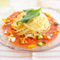 火を使わないレシピ♪冷製ガスパチョ風パスタ