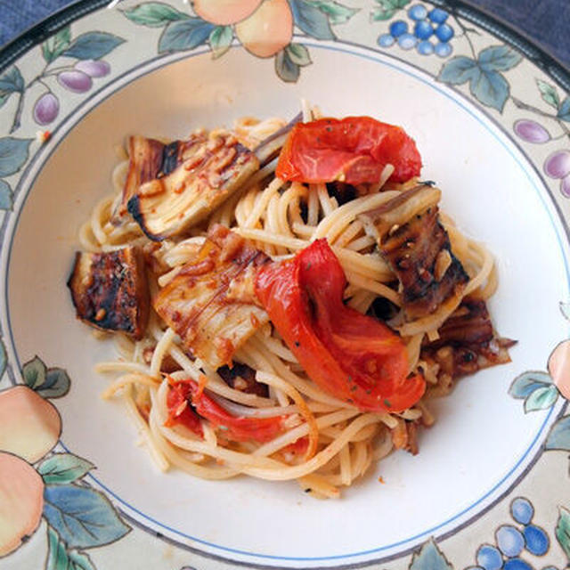 焼きナス・焼きトマト・パスタ