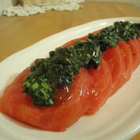 トマトとモロヘイヤの前菜～のっけてジュレポン酢～