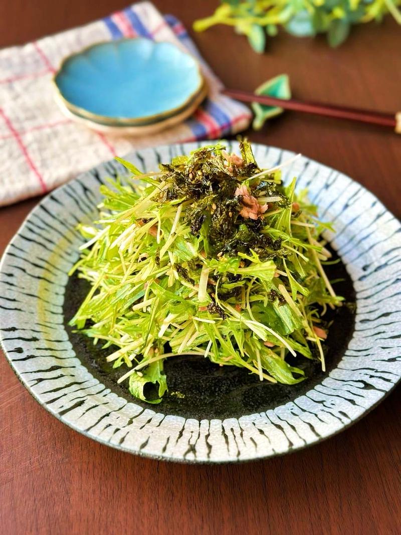 ただ混ぜるだけ3分完成☆水菜とツナ缶のわさび風味のチョレギサラダ