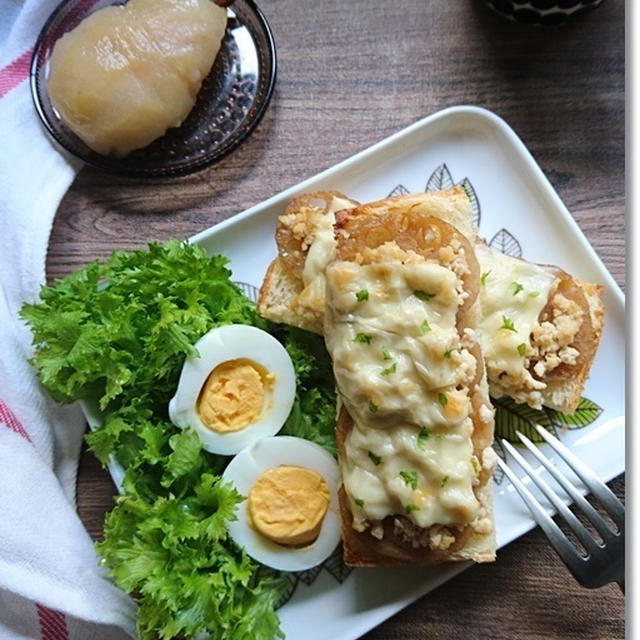 レンコンそぼろチーズトースト☆真四角食パンとパンバカな親バカ(笑)