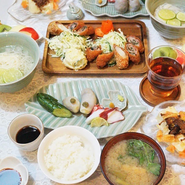【和食】セラドン焼きのどんぶり鉢を使ってのおうちごはん（2日分の記録）/My Homemade Dinner/อาหารมื้อดึกที่ทำเอง
