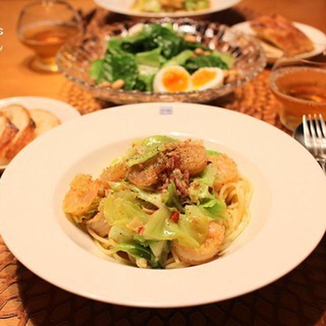 『海老と春キャベツのスパゲッティ』な夜。