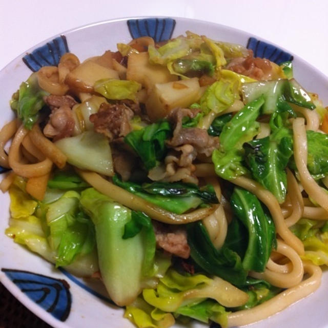 筍と春キャベツの焼きうどん