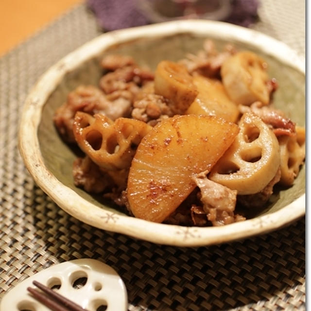 れんこんと大根と豚肉の炒め煮