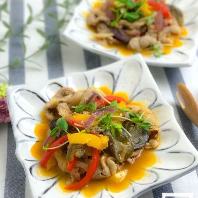 【レシピ・献立】豚肉とカラフル野菜のケチャップコンソメ煮