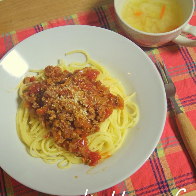 冷凍ストックで☆ミートソーススパゲッティのお夕飯