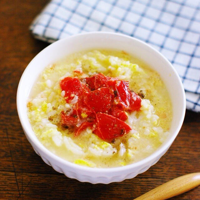 レンジで簡単♪花椒香るトマトと卵のお粥【スパイスアンバサダー2020】【レシピ2086】