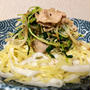 にんにく入り豆豉と豚肉炒めを冷麺に　中華三昧の冷麺とこんにゃく麺のハーフ&ハーフ