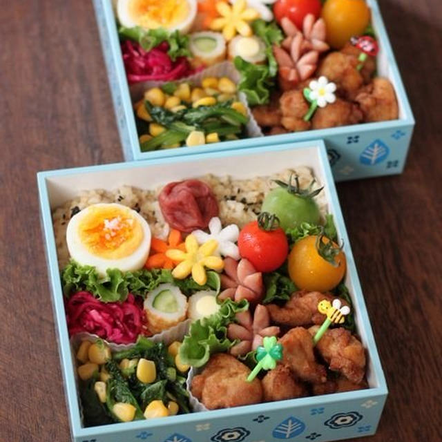 チキンのから揚げ ✿ マーミナと豆苗ちゃんぷるー(๑¯﹃¯๑)♪