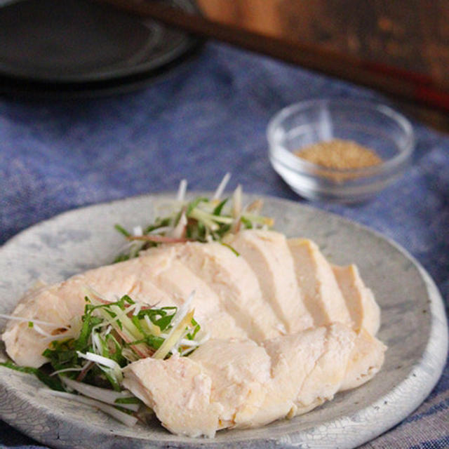 鶏むね肉のふっくら和風レンジ蒸し♪