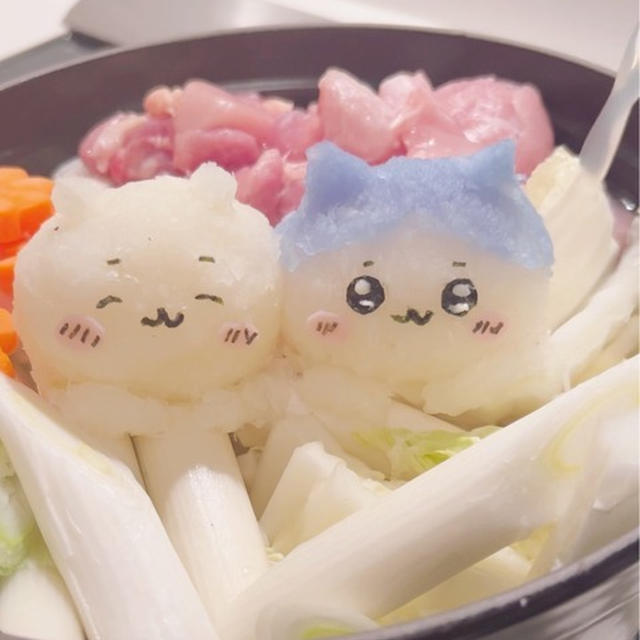 ちいかわ鍋♪ハチワレも一緒にね♡ #大根おろしアート