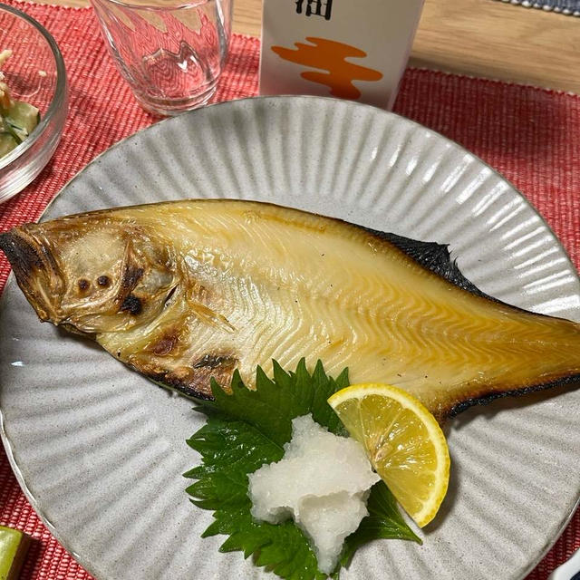 干物の夕飯☆父の日の贈り物の日本酒で乾杯^_^