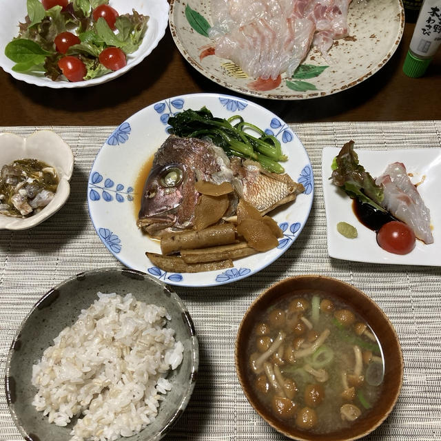 鯛１尾丸ごと料理①お刺身・兜煮