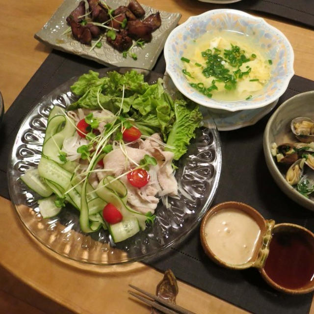 豚しゃぶサラダ仕立ての晩ご飯　と　南天の花って知ってますか？