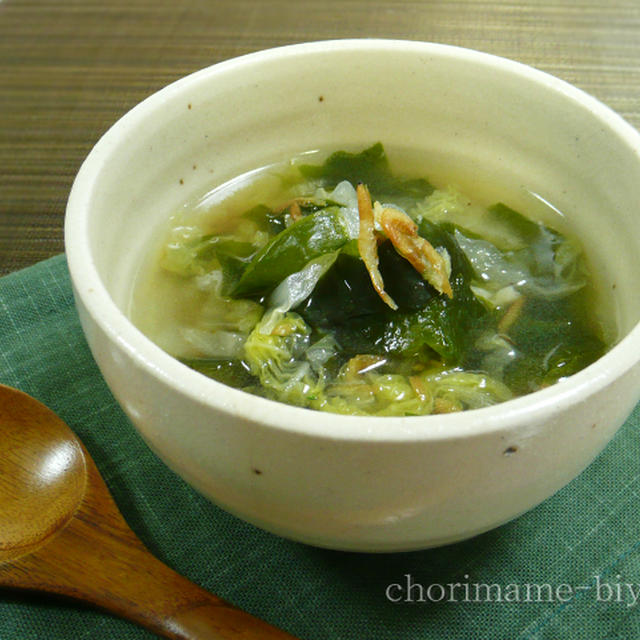 旨だし味♪香り干しえびの白菜スープ。　と９割麺生活
