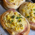 ハムコーンマヨネーズパンと晩ご飯(プリプリエビカツ)