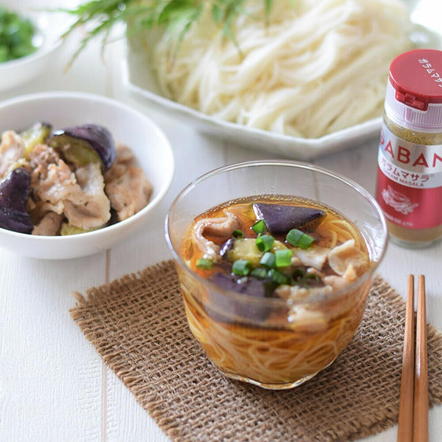 【スパイスアンバサダー】豚バラ肉とナスのガラムマサラ風味つけ麺♡夏にピッタリ♪乙な味！