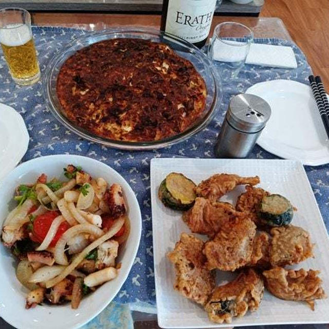 蛸を茹でて～ 炒めて食べてみました ～ サルサ入りお好み焼き