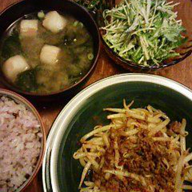 [ごはんとおかず]ひき肉ともやしのカレー炒めとか