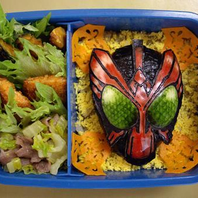 初ライダーモノ！オニのせ仮面ライダーオーズキャラ弁／作り方