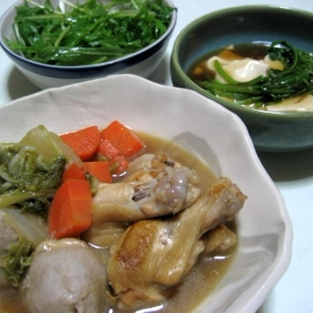手羽元の煮物とあんかけ豆腐～配給を使って♪～