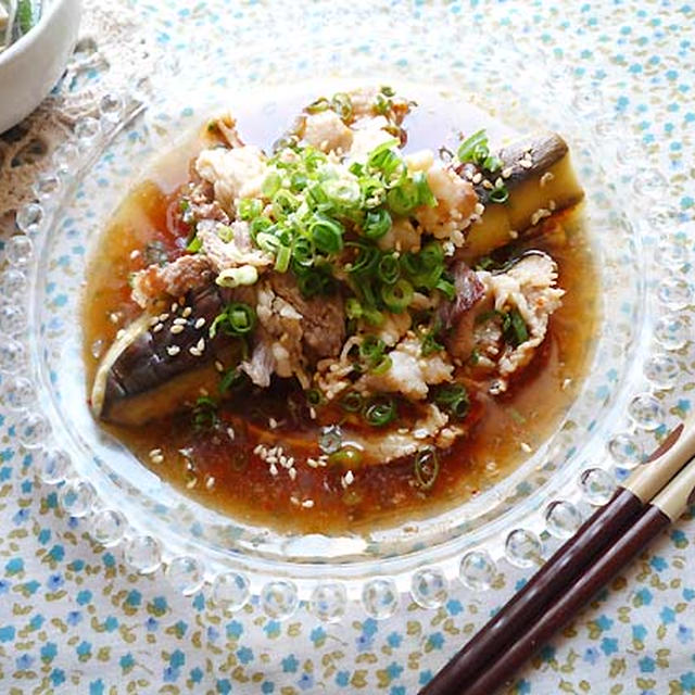 お手軽！ピリ辛豆板ポン酢♪茄子のお浸し