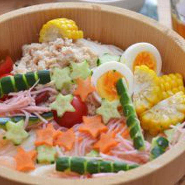 七夕そうめん。（動画子どもCooking＆デコ）鶏ひきだしそうめん。