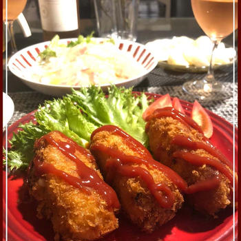 カニクリームコロッケとヒラメのカルパッチョ