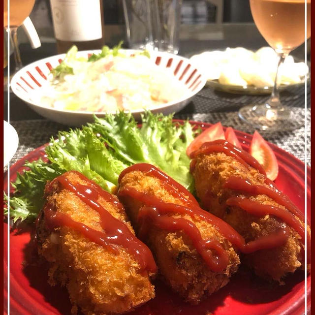 カニクリームコロッケとヒラメのカルパッチョ