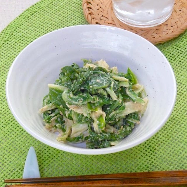 捨ててた部分で節約＆簡単おつまみ〜白菜の外葉のピリ辛胡麻和え。