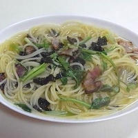 マ・マーの早ゆでパスタで韓国海苔とせりの簡単・時短スープパスタ作ってみました