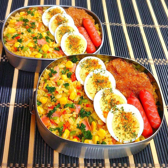 母とムスコのラブラブおソロ♪野菜たっぷりカレーピラフ弁当