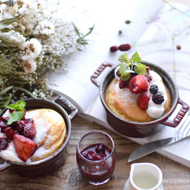 ココットで♩もっちりパンケーキの朝ごはん。レシピあります☆