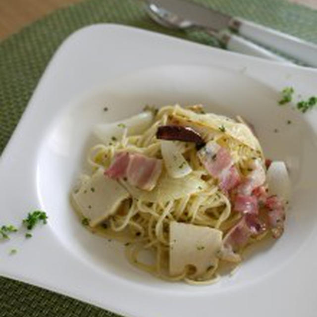 たけのことベーコンのパスタ