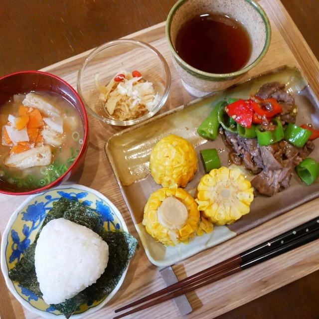 焼き肉とおにぎり、昨日の晩ごはん#私のごはん