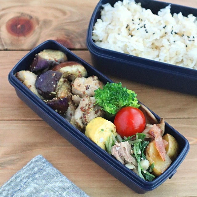【#高校生弁当】鶏もも肉となすのハニーマスタード弁当♪