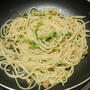 大根の葉と鶏皮の和風パスタ