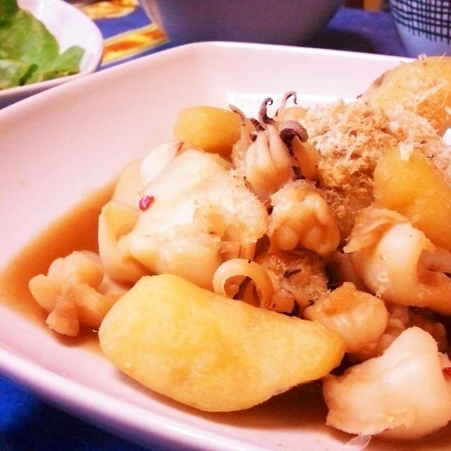 イカじゃがと肉巻きアスパラ、ポロねぎのスープ