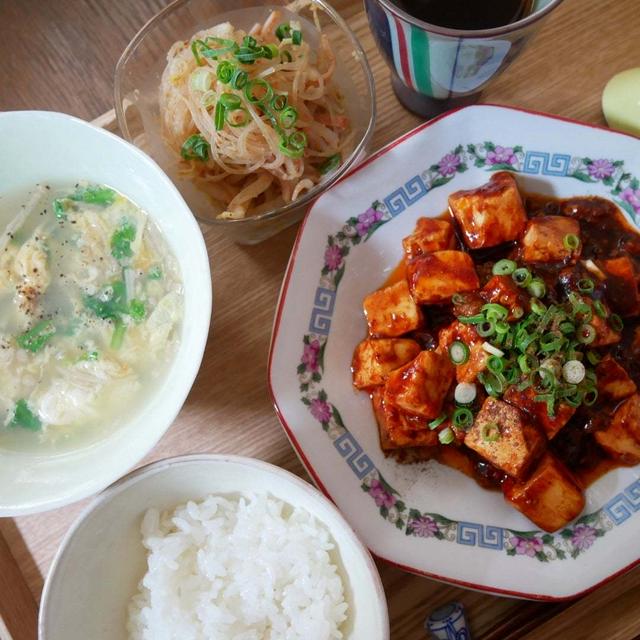 もやしのサラダと麻婆豆腐、昼ごはん#本日のおうちごはん