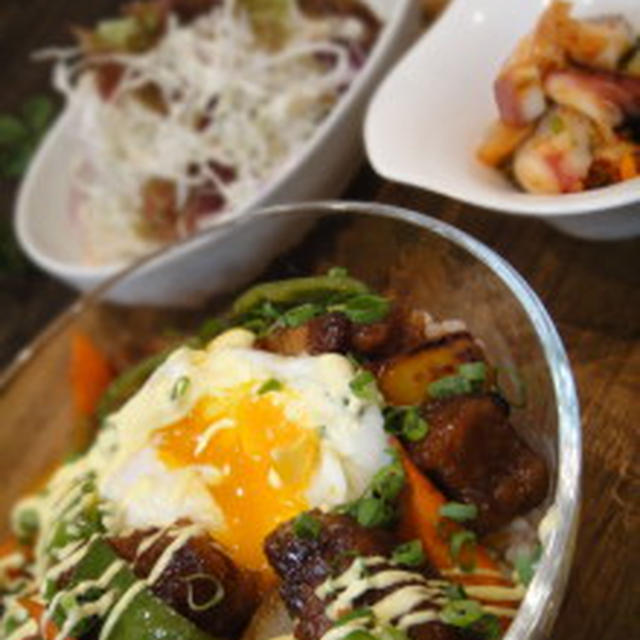 昼カフェ★ポークの甘酢炒め温たまボウルランチ(レシピ）