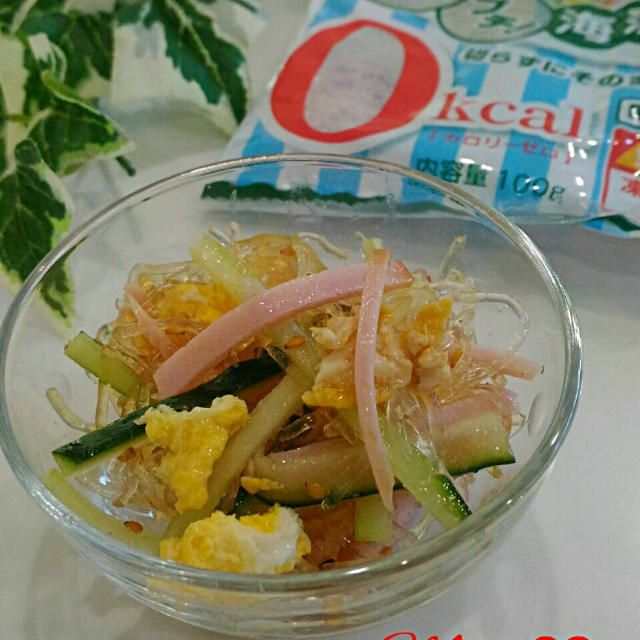 《レシピ有》簡単すぐ出来る！！海藻麺でプチプチ春雨サラダ風、コストコのポテチ。