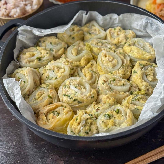 あっさりヘルシー☆むね肉と高野豆腐のくるくる白菜焼売