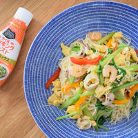 ◎ハウスのタイ風クッキングペーストで『そうめんと夏野菜のナンプラーミックス炒め』