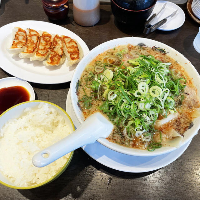 ワンタン麺ギョーザ定食を醤油濃いめ・ネギ多めで啜る